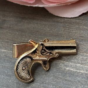 Gold Tone Pistol Tie Clip Vintage